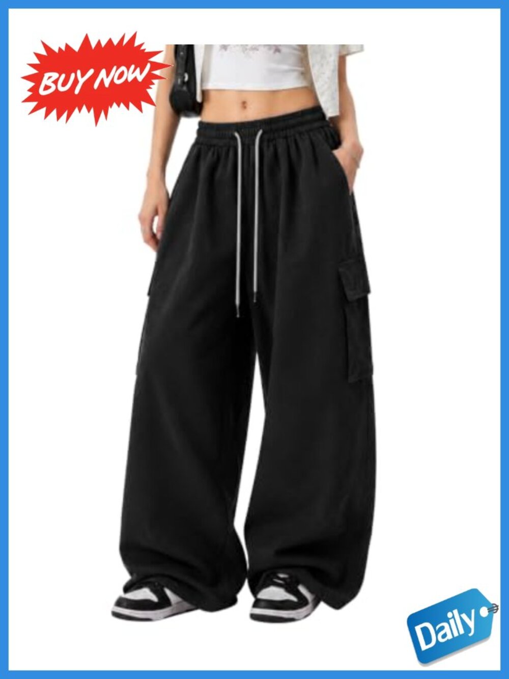 Baggy Cargo Pants Wide Leg Drawstring Waist Unisex Streetwear